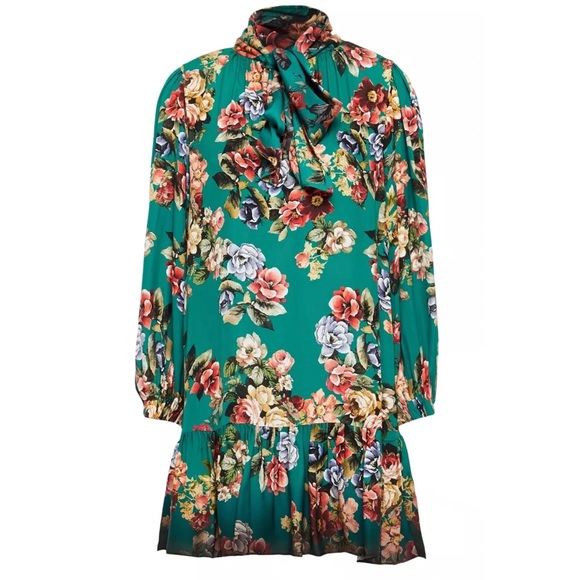 🎀SOLD🎀Alice + Olivia Merrilee Jade Floral Tie Neck Tunic Dress - Picture 4 of 11